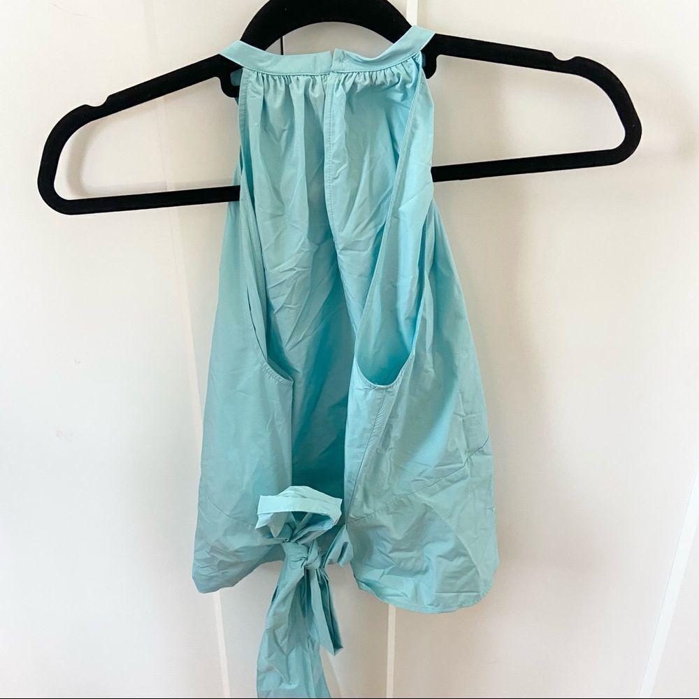 Zara Halter Bow Tie Back Powder Blue Front Slit Top Size Small - Picture 5 of 9